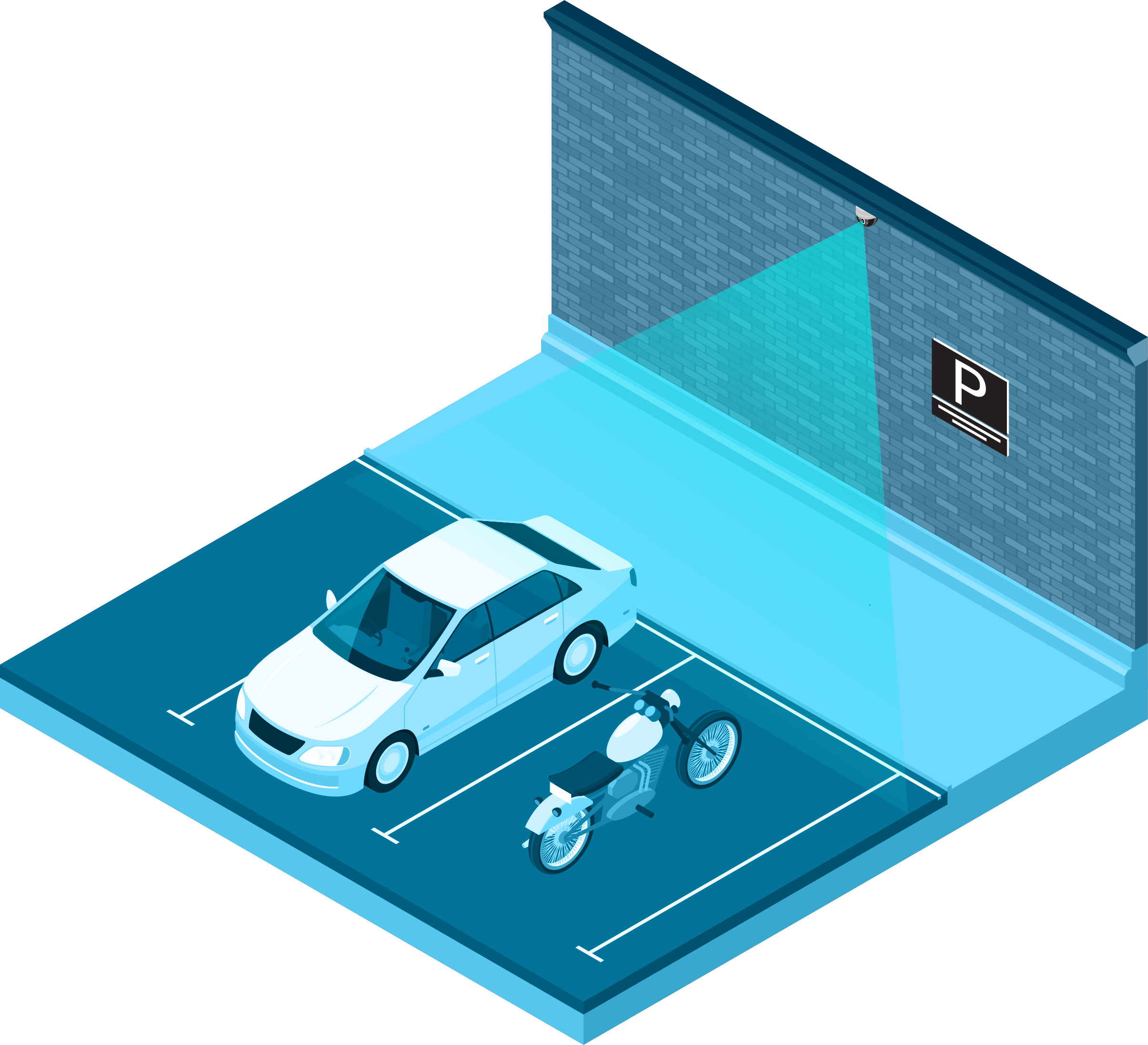 single space Et parkeringsfelt med et ANPR kamera der scanner bilens nummerplade